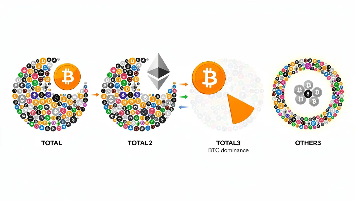 TOTAL3 vs TOTAL2 vs Bitcoin dominance
